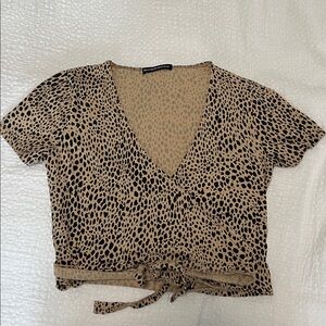 Brandy Melville Tan and Black Animal Print Crop Top